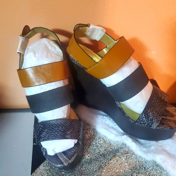 Tri-color snake print wedge sandals (Brand New) - Picture 1 of 12